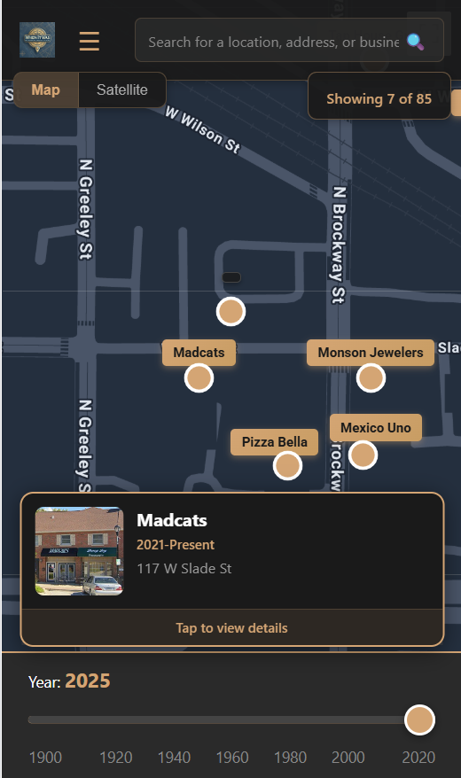 Location popup with business details